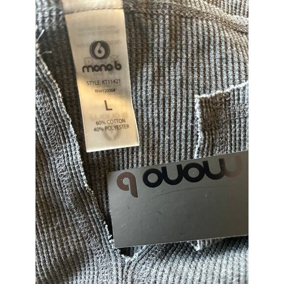 NWT Mono B Cropped Long Sleeve Waffle Knit Top, Gray - L - Picture 3 of 3